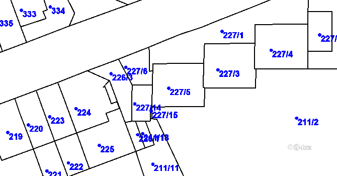 Parcela st. 227/5 v KÚ Komárov, Katastrální mapa