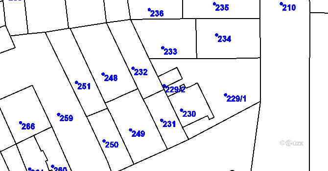 Parcela st. 229/2 v KÚ Komárov, Katastrální mapa