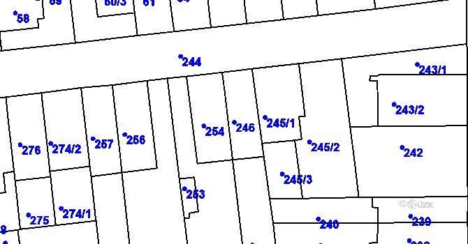 Parcela st. 246 v KÚ Komárov, Katastrální mapa