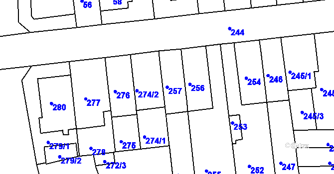 Parcela st. 257 v KÚ Komárov, Katastrální mapa