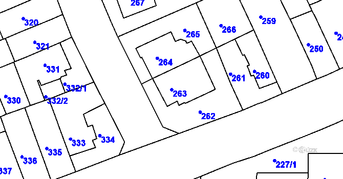 Parcela st. 263 v KÚ Komárov, Katastrální mapa
