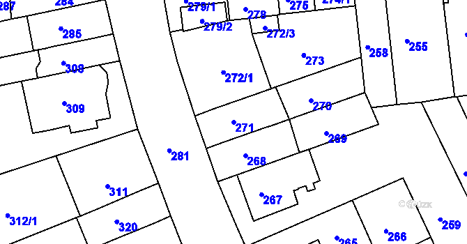 Parcela st. 271 v KÚ Komárov, Katastrální mapa