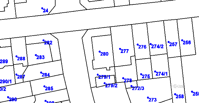 Parcela st. 280 v KÚ Komárov, Katastrální mapa