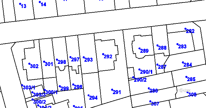 Parcela st. 292 v KÚ Komárov, Katastrální mapa
