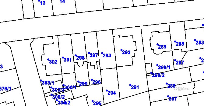 Parcela st. 293 v KÚ Komárov, Katastrální mapa