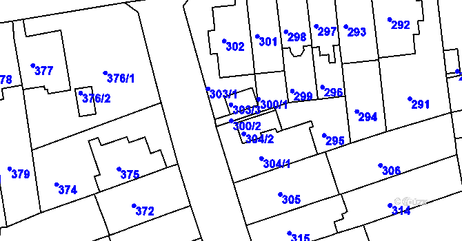 Parcela st. 300/2 v KÚ Komárov, Katastrální mapa