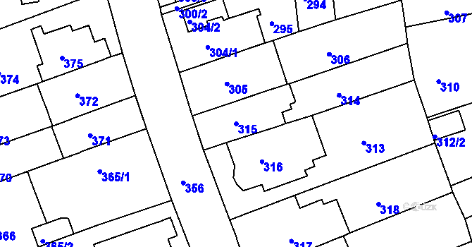 Parcela st. 315 v KÚ Komárov, Katastrální mapa