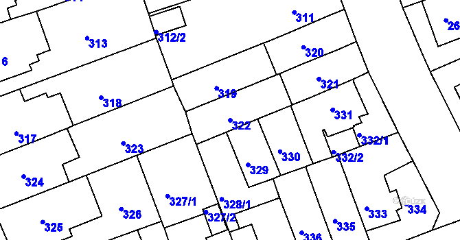 Parcela st. 322 v KÚ Komárov, Katastrální mapa