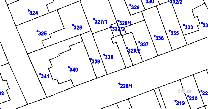 Parcela st. 338 v KÚ Komárov, Katastrální mapa