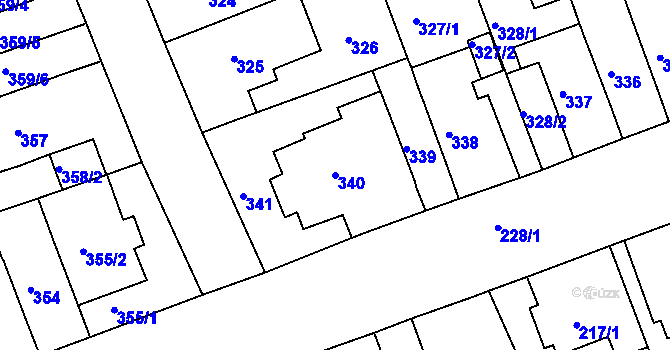 Parcela st. 340 v KÚ Komárov, Katastrální mapa
