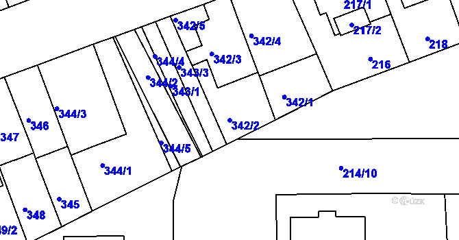Parcela st. 342/2 v KÚ Komárov, Katastrální mapa