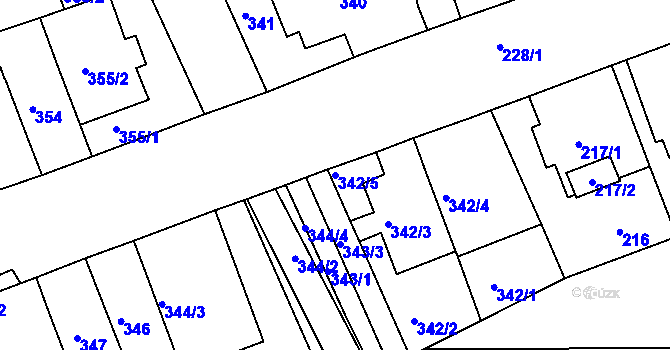 Parcela st. 342/5 v KÚ Komárov, Katastrální mapa