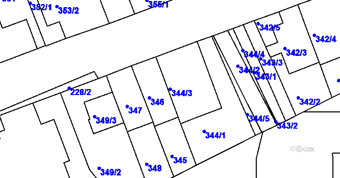 Parcela st. 344/3 v KÚ Komárov, Katastrální mapa