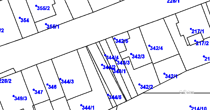 Parcela st. 344/4 v KÚ Komárov, Katastrální mapa