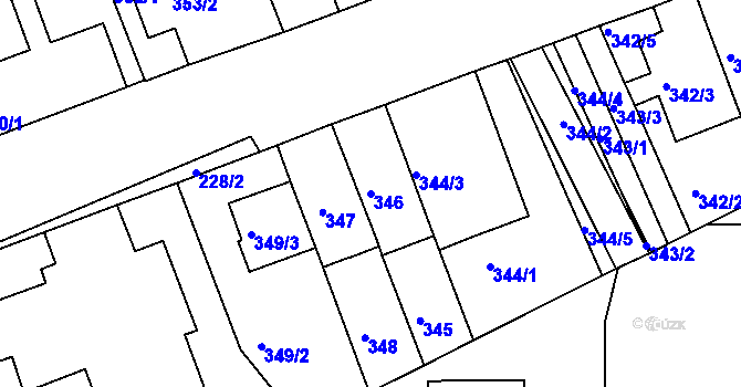 Parcela st. 346 v KÚ Komárov, Katastrální mapa