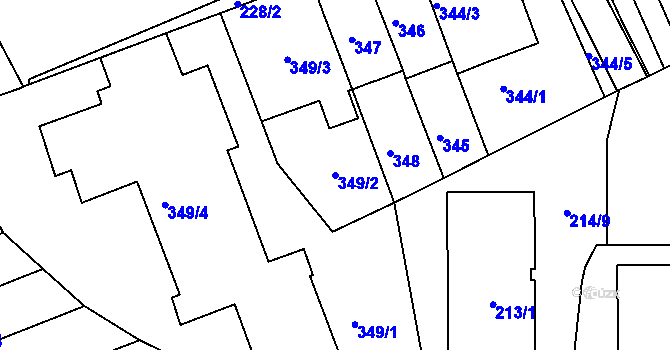 Parcela st. 349/2 v KÚ Komárov, Katastrální mapa