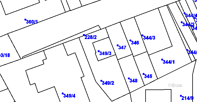 Parcela st. 349/3 v KÚ Komárov, Katastrální mapa