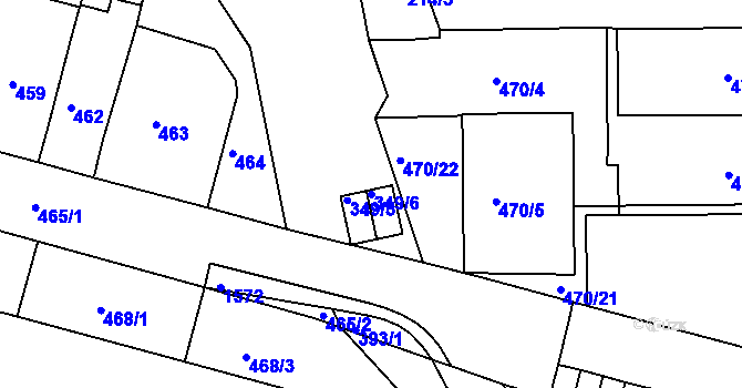 Parcela st. 349/6 v KÚ Komárov, Katastrální mapa