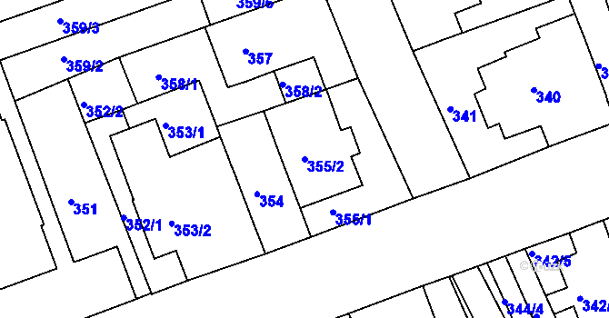 Parcela st. 355/2 v KÚ Komárov, Katastrální mapa