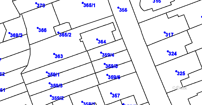 Parcela st. 359/4 v KÚ Komárov, Katastrální mapa