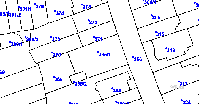 Parcela st. 365 v KÚ Komárov, Katastrální mapa