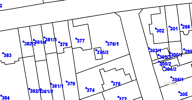 Parcela st. 376/2 v KÚ Komárov, Katastrální mapa