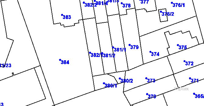 Parcela st. 381/2 v KÚ Komárov, Katastrální mapa