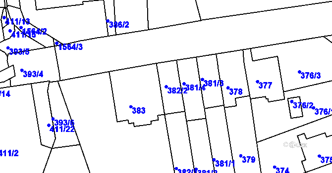 Parcela st. 382/2 v KÚ Komárov, Katastrální mapa