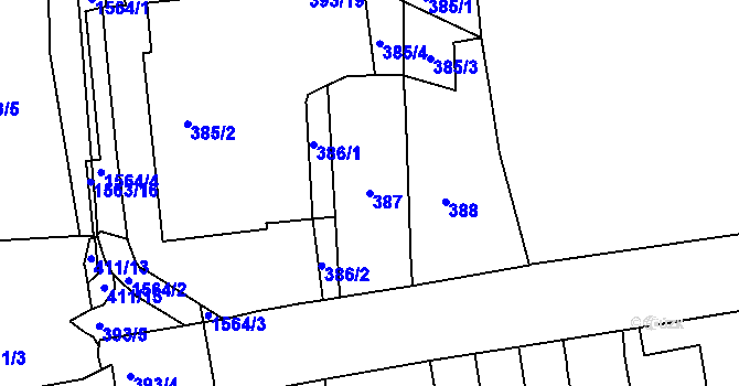 Parcela st. 387 v KÚ Komárov, Katastrální mapa