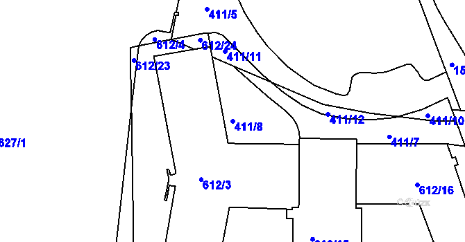 Parcela st. 411/8 v KÚ Komárov, Katastrální mapa