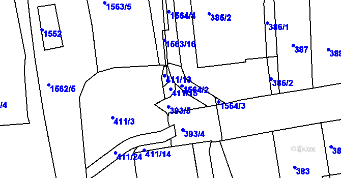 Parcela st. 411/15 v KÚ Komárov, Katastrální mapa