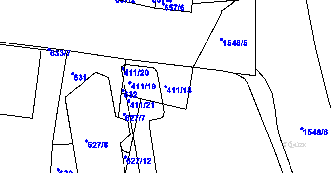 Parcela st. 411/18 v KÚ Komárov, Katastrální mapa