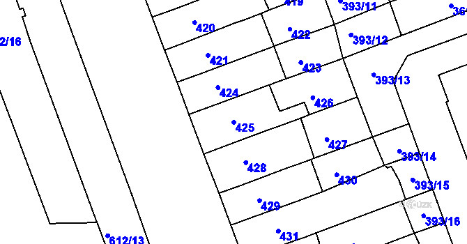 Parcela st. 425 v KÚ Komárov, Katastrální mapa