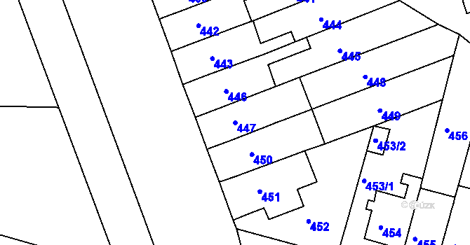 Parcela st. 447 v KÚ Komárov, Katastrální mapa