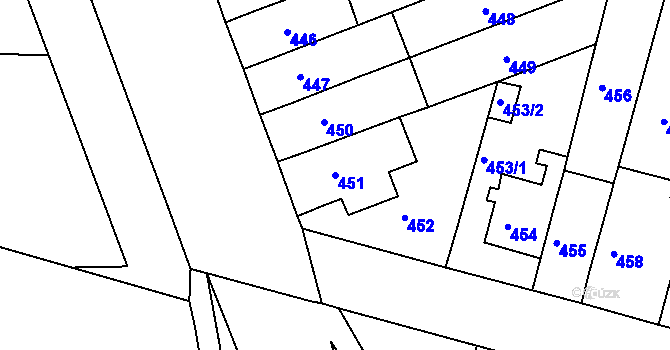 Parcela st. 451 v KÚ Komárov, Katastrální mapa