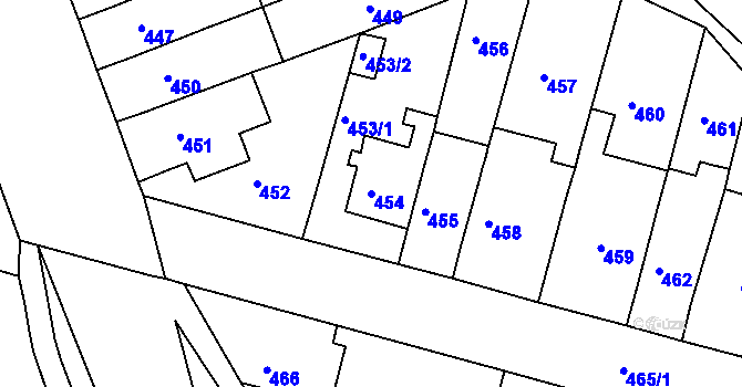 Parcela st. 454 v KÚ Komárov, Katastrální mapa