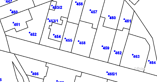 Parcela st. 458 v KÚ Komárov, Katastrální mapa