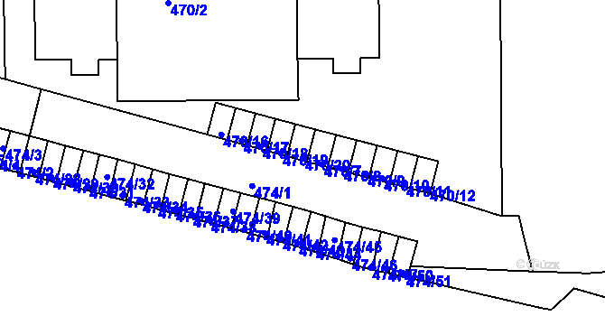 Parcela st. 470/20 v KÚ Komárov, Katastrální mapa