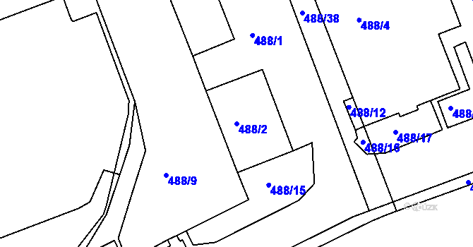 Parcela st. 488/2 v KÚ Komárov, Katastrální mapa