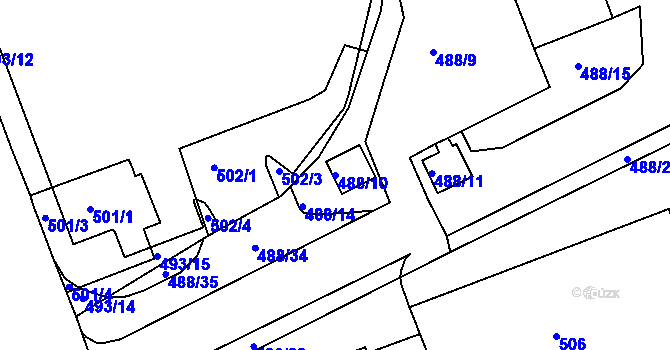 Parcela st. 488/10 v KÚ Komárov, Katastrální mapa