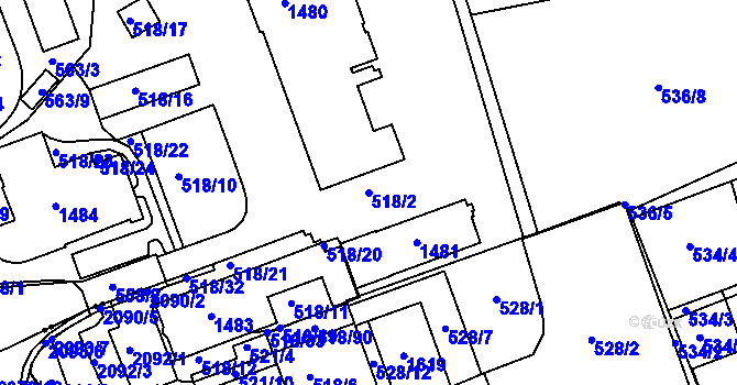 Parcela st. 518/2 v KÚ Komárov, Katastrální mapa