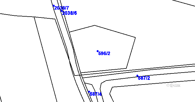 Parcela st. 596/2 v KÚ Komárov, Katastrální mapa