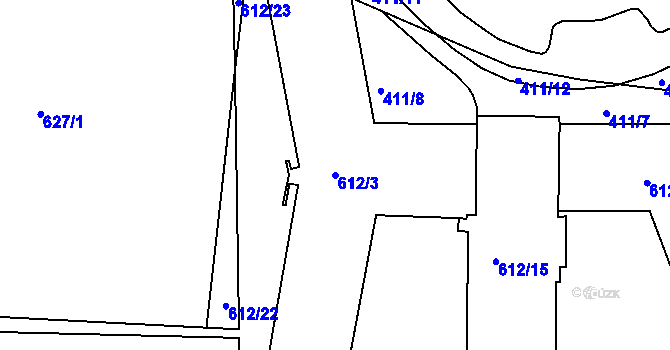 Parcela st. 612/3 v KÚ Komárov, Katastrální mapa