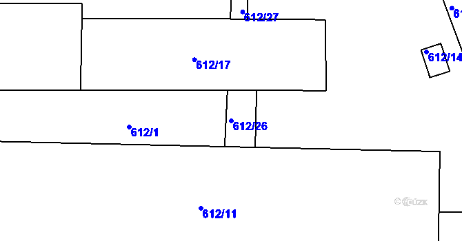 Parcela st. 612/26 v KÚ Komárov, Katastrální mapa
