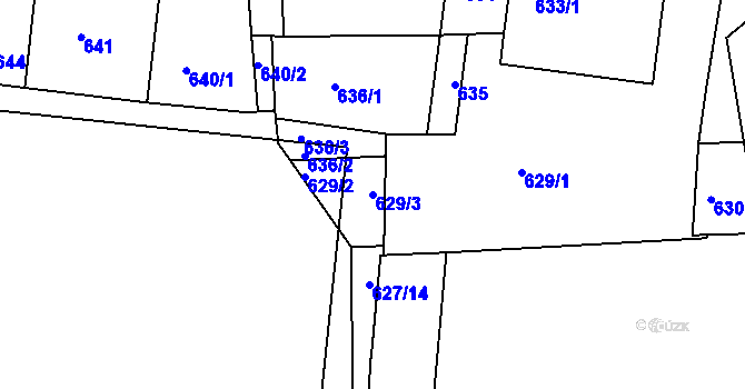 Parcela st. 629/3 v KÚ Komárov, Katastrální mapa