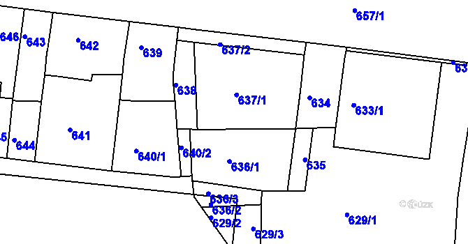 Parcela st. 637/1 v KÚ Komárov, Katastrální mapa
