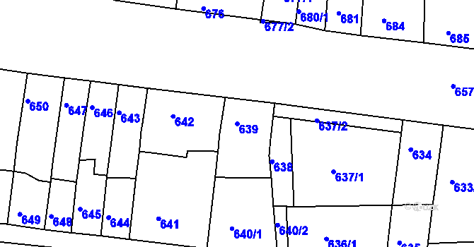 Parcela st. 639 v KÚ Komárov, Katastrální mapa
