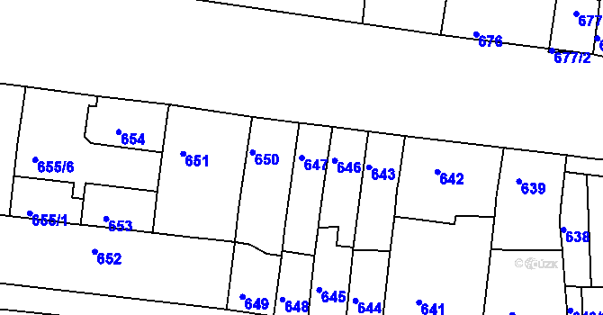 Parcela st. 647 v KÚ Komárov, Katastrální mapa