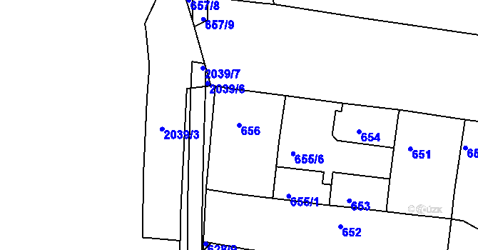 Parcela st. 656 v KÚ Komárov, Katastrální mapa