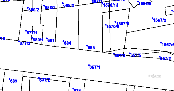 Parcela st. 685 v KÚ Komárov, Katastrální mapa